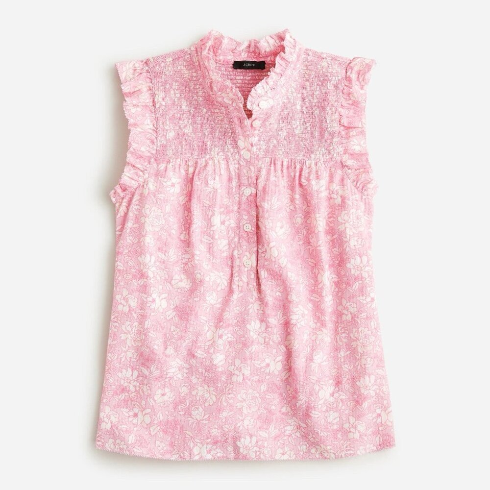 J. Crew Factory Pink Floral Ruffle Sleeve Blouse